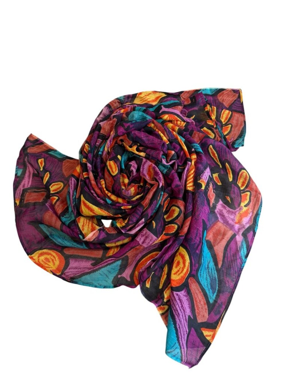 Large Scarf Wrap Multicolor Abstract Vintage 60" x 45"